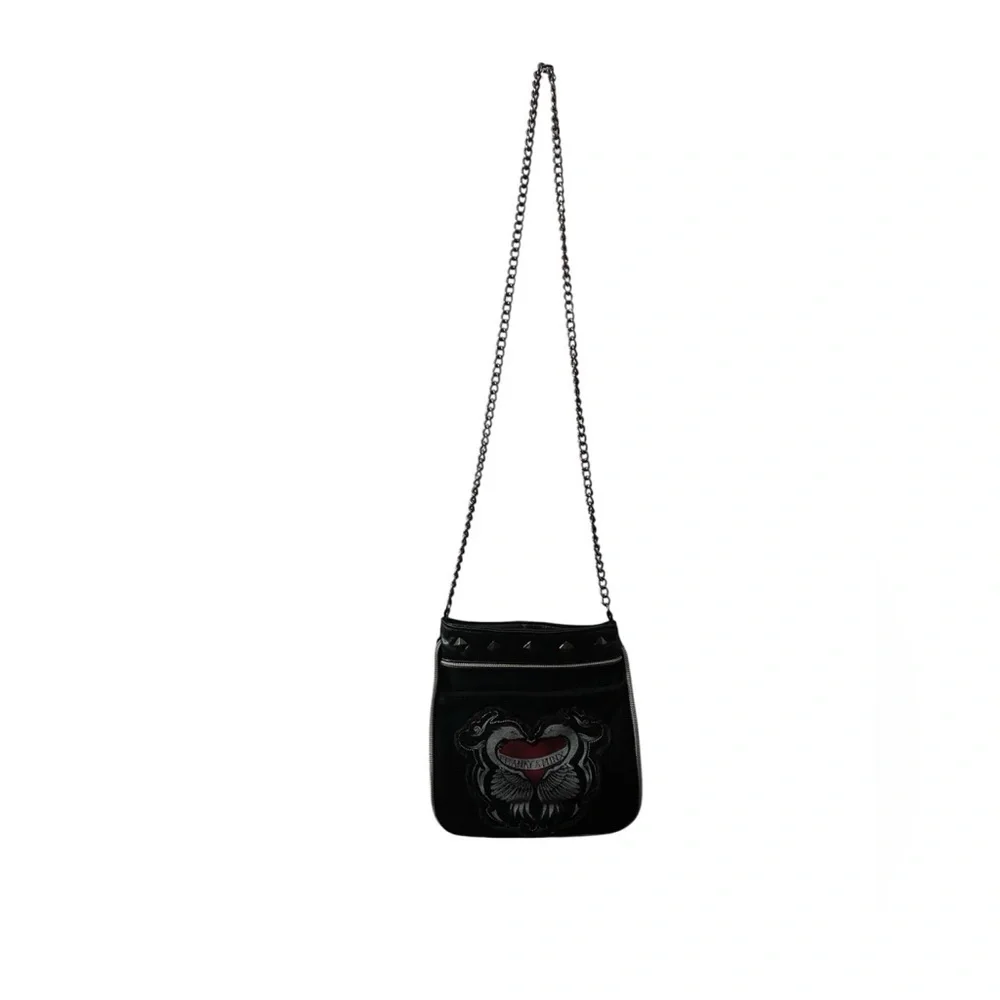 Franky & Minx Black and Red Gothic Crossbody Chain Strap Women's Bag